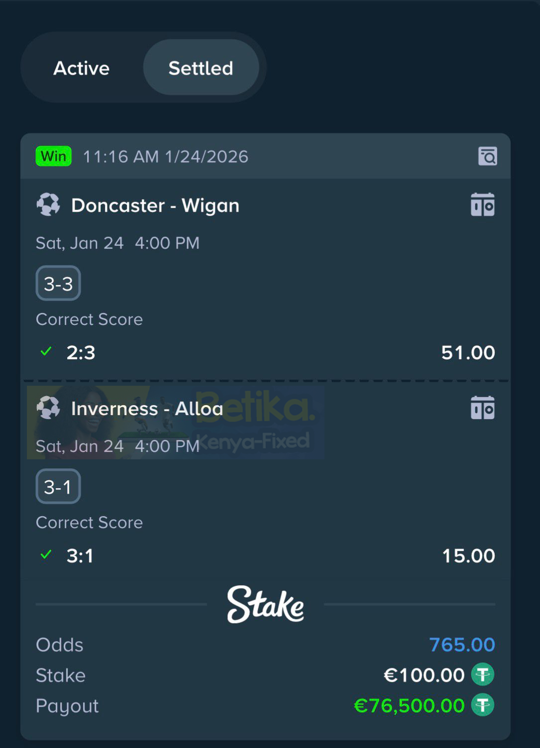 betika fixed matches correct score 24.01.2026