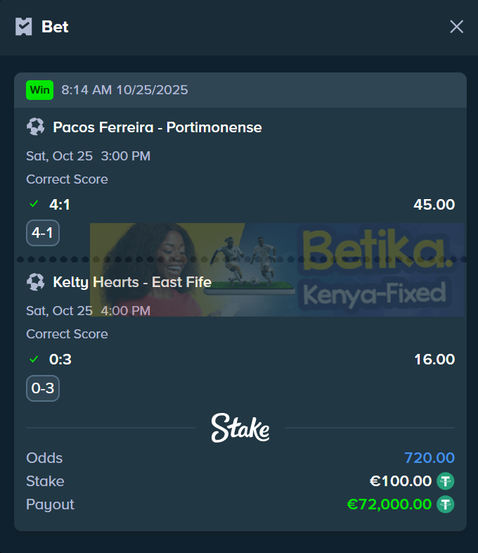 betika fixed matches correct score 25.10.2025