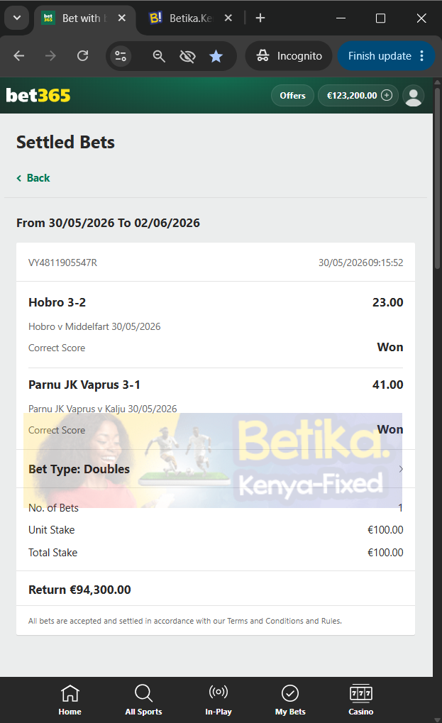 betika fixed matches correct score 30.05.2026