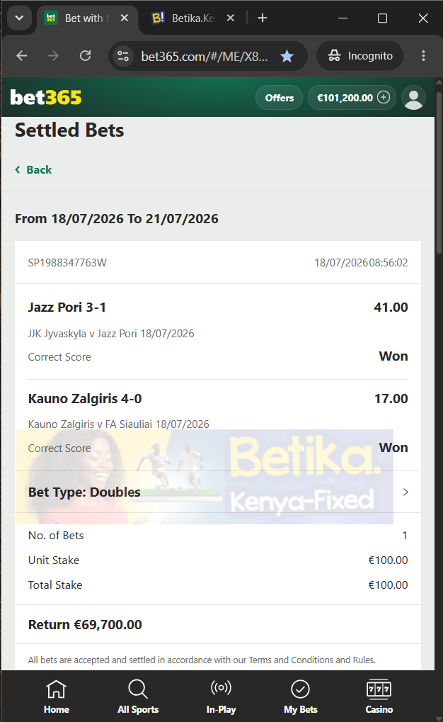 betika fixed matches correct score 18.07.2026