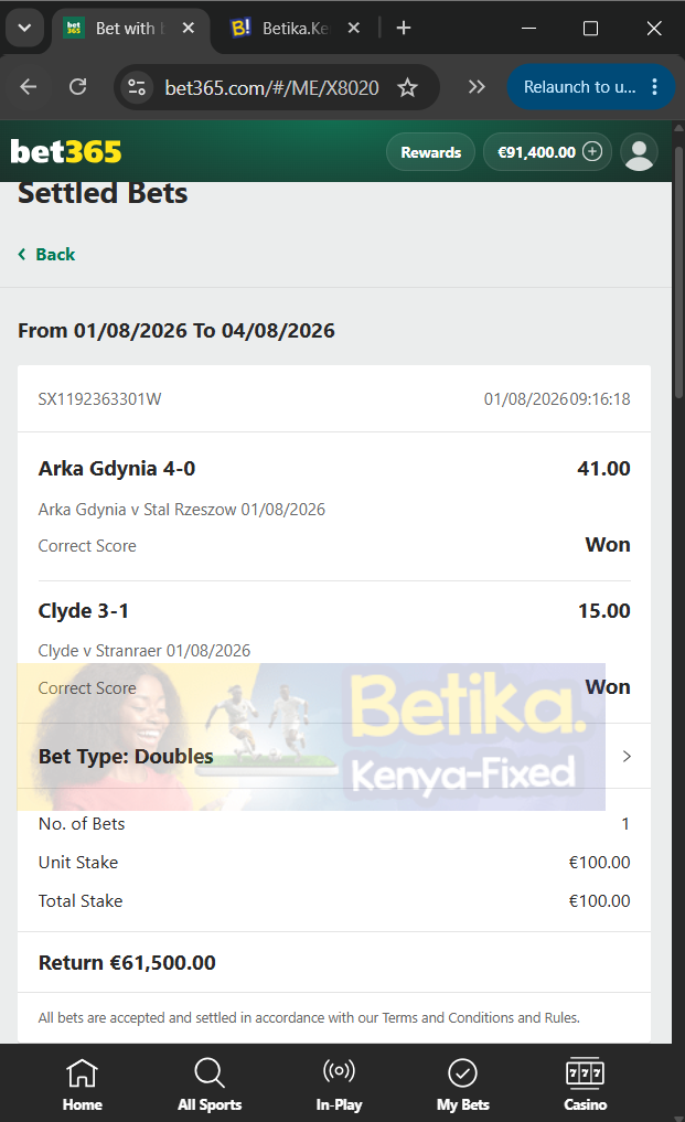 betika fixed matches correct score 01.08.2026