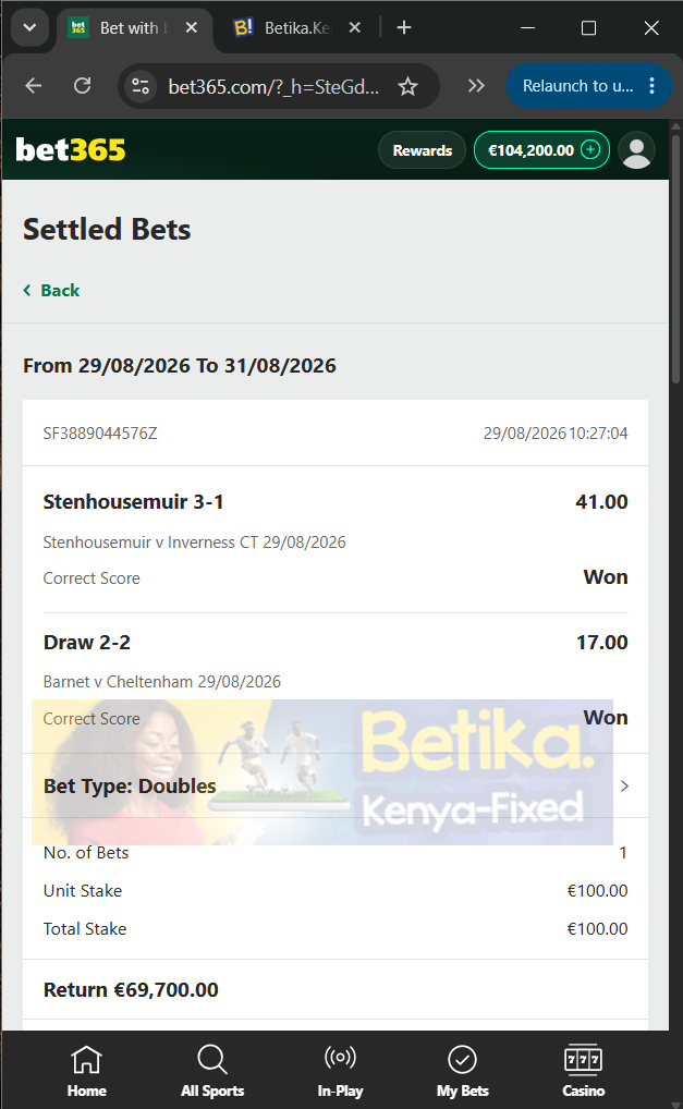 betika fixed matches correct score 29.08.2026