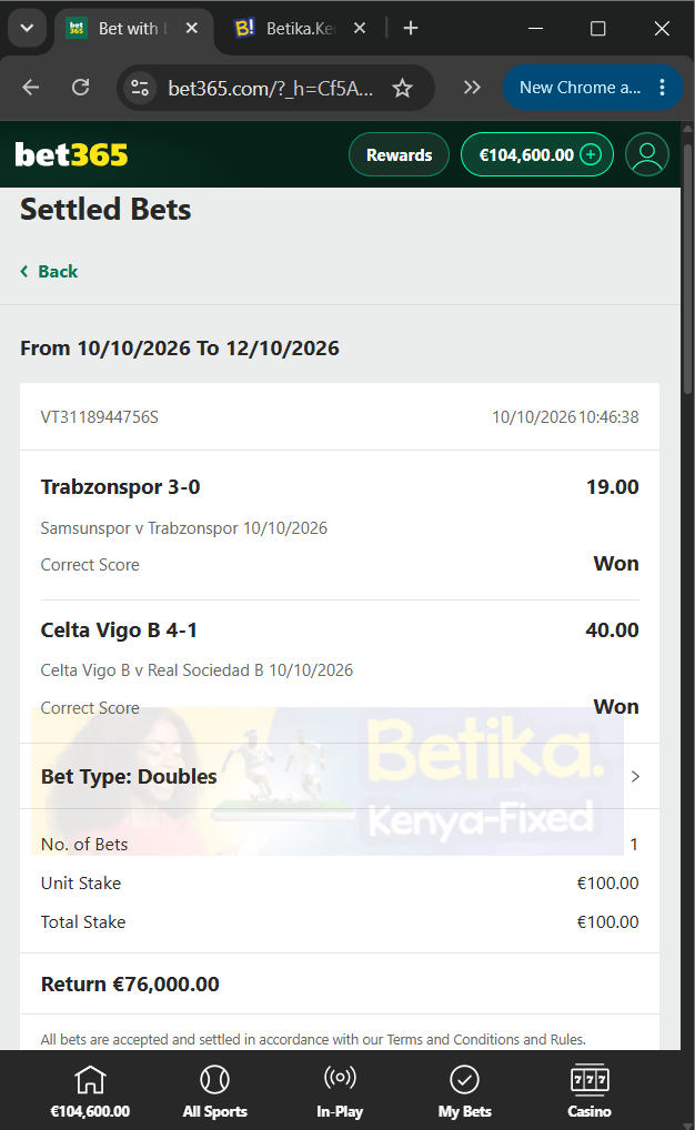 betika fixed matches correct score 10.10.2026
